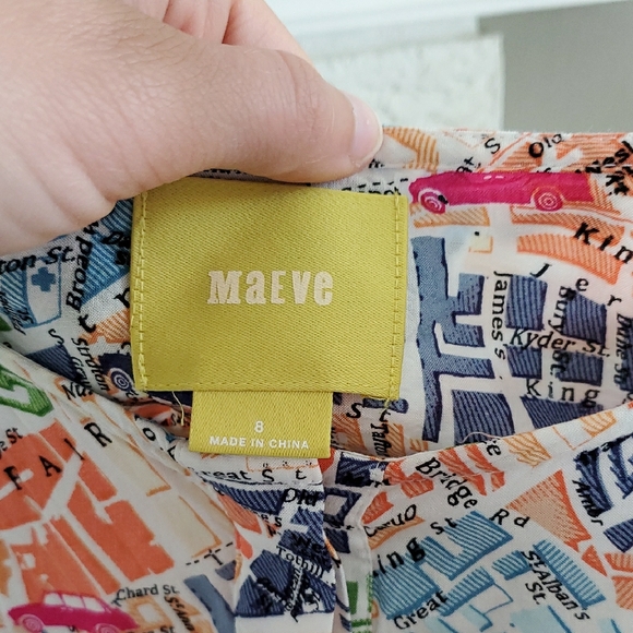 Maeve By Anthropologie Women's Multicolor Graphic Print Map Shirt Blouse Sz 8 - Picture 6 of 15